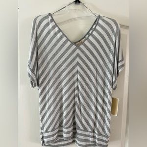 NWT Michael Kors Gray and White Striped Short sleeve shirt
